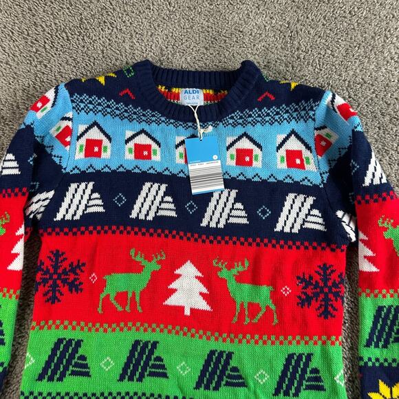 Aldis Christmas Sweater Mens S Blue 2023 Limited Fair Isle Acrylic Pullover NEW - Picture 3 of 11